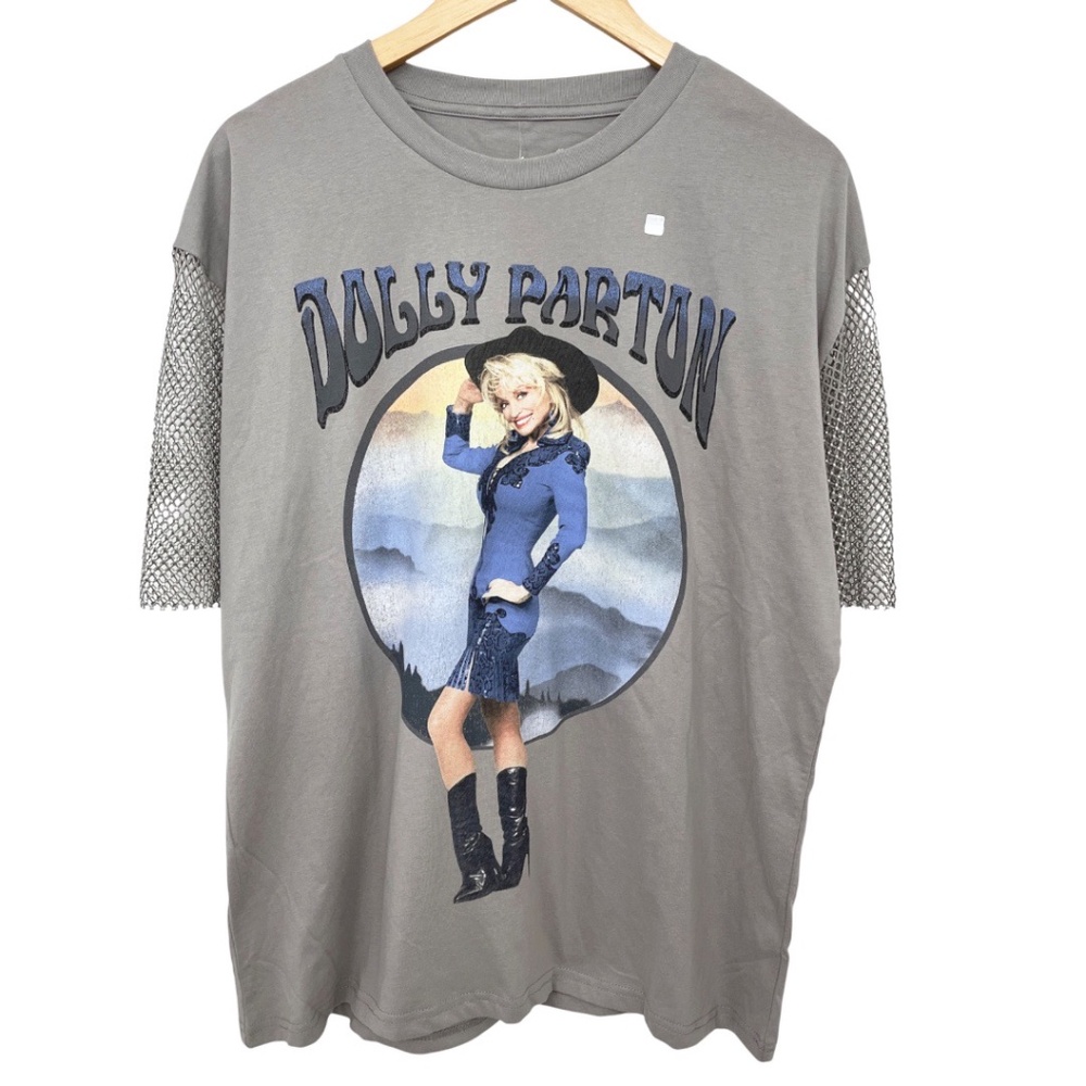 NWOT Dolly Parton Sparkle Mesh Sleeve Women's Graphic T-Shirt Small